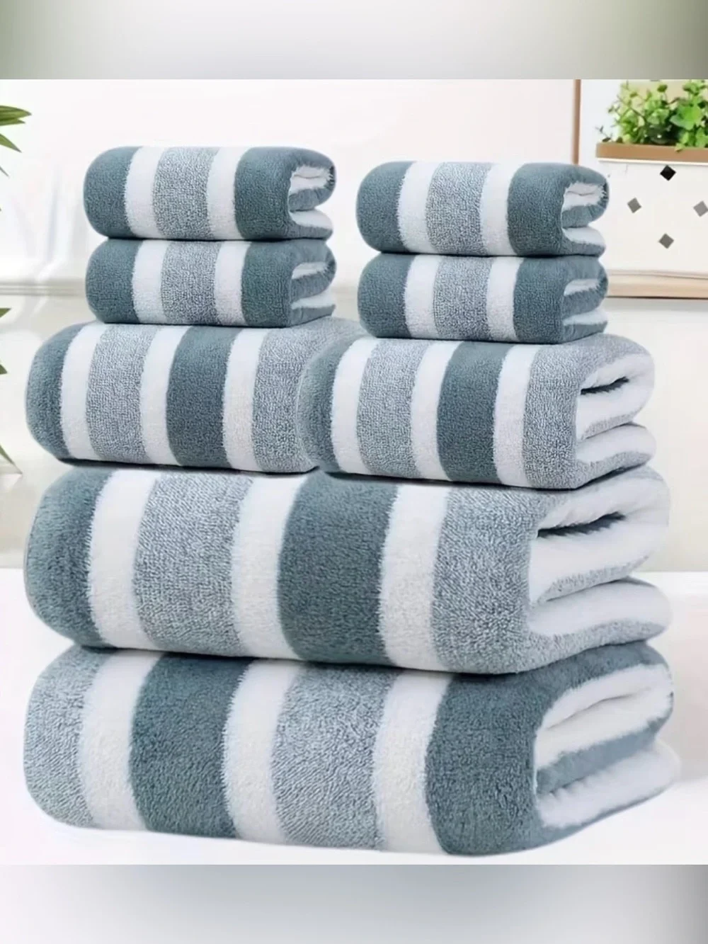 Plush Striped Bath Towel Set - Gray & White
